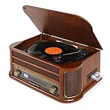 Auna „Belle Epoque 1908“ Retro-Stereoanlage Musiktruhe Musikanlage mit Plattenspieler (MP3-fähiger USB-Slot, CD-Spieler, Kassettendeck & Radio) braun - 6