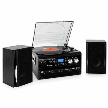 Auna Stereoanlage Kompakt Hifi Anlage mit Plattenspieler (Doppel-CD-Player mit Aufnahmefunktion, UKW-Radio, AUX, Kassette) schwarz - 2