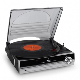 Auna TBA-298 Vinyl Plattenspieler Schallplattenspieler mit integr. Lautsprecher (laufruhiger Riemenantrieb, 2 Geschwindigkeiten, inkl. Nadel) silber-schwarz - 1
