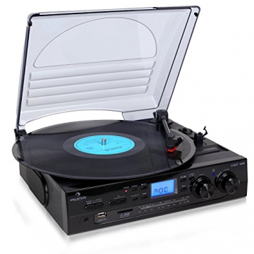 Auna TT-186E Plattenspieler moderne Stereoanlage mit und USB-MP3-Aufnahmefunktion (UKW-Radio, integr. Lautsprecher) schwarz - 1