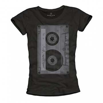 Musik T-Shirt mit Aufdruck KASSETTE schwarz Damen Größe M - 1